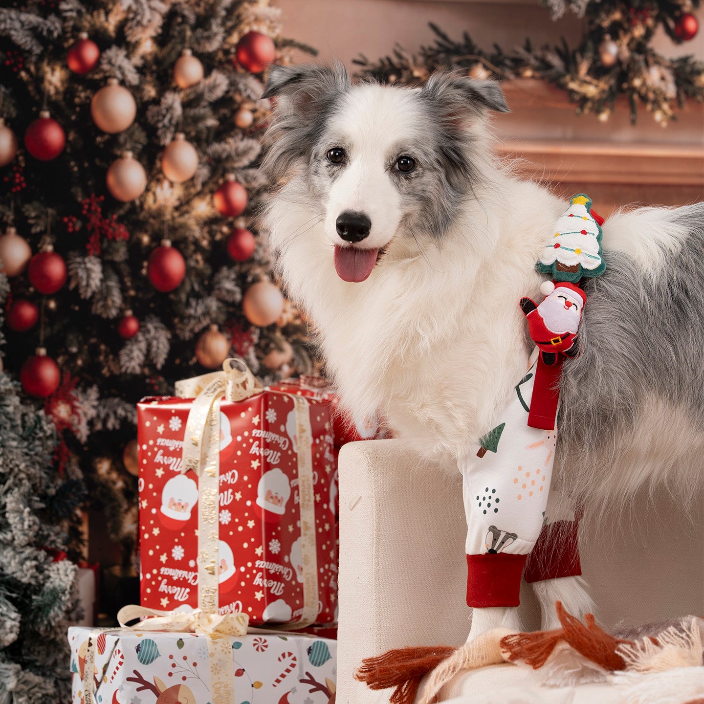 Christmas Cotton Elbow Protector for Dogs – Thickened Joint Sleeve, Anti-Friction & Soft Cozy Warmth – For Medium & Large Breeds