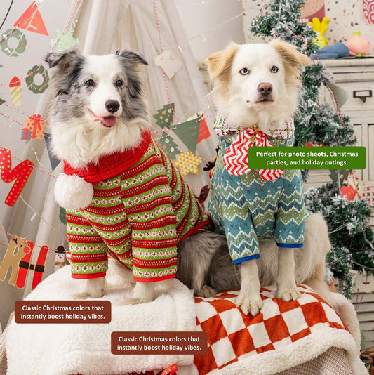 Christmas Knit Dog Sweater – Warm Holiday Knit, Festive Red/Green, Cozy Winter Layer – For Small to Large Dogs & Cats