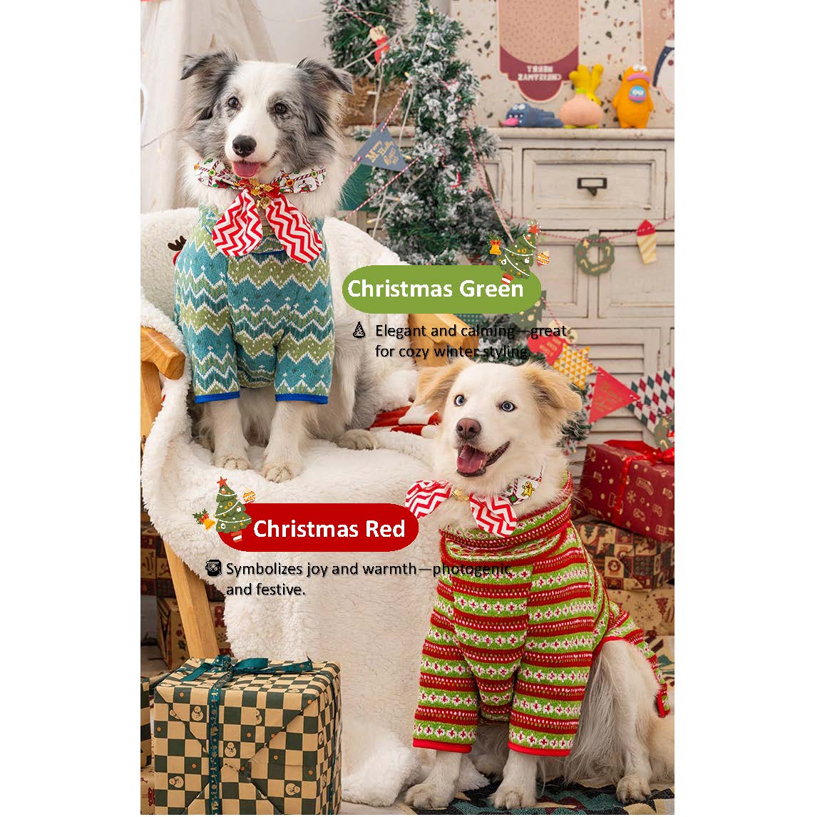 Christmas Knit Dog Sweater – Warm Holiday Knit, Festive Red/Green, Cozy Winter Layer – For Small to Large Dogs & Cats