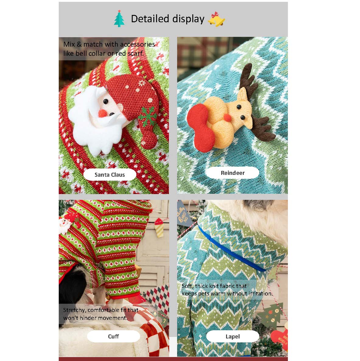 Christmas Knit Dog Sweater – Warm Holiday Knit, Festive Red/Green, Cozy Winter Layer – For Small to Large Dogs & Cats