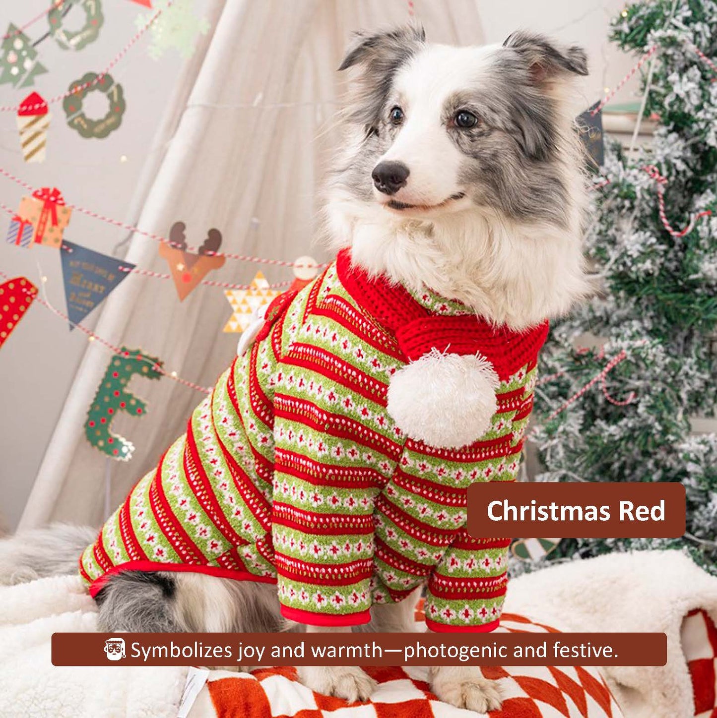 Christmas Knit Dog Sweater – Warm Holiday Knit, Festive Red/Green, Cozy Winter Layer – For Small to Large Dogs & Cats
